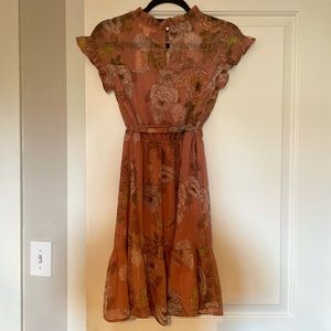 Pink Floral Dress with Metallic Threading